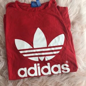 Red adidas white logo tee